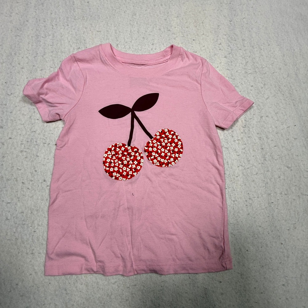 Cat & Jack Girls Pink Cherry Graphic T-Shirt Floral Print Toddler Size 4T